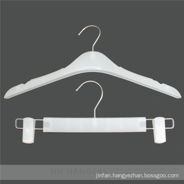 Frozen White Plastic Clothes Hanger with White Adjustable Clips Bottom Coat Hanger